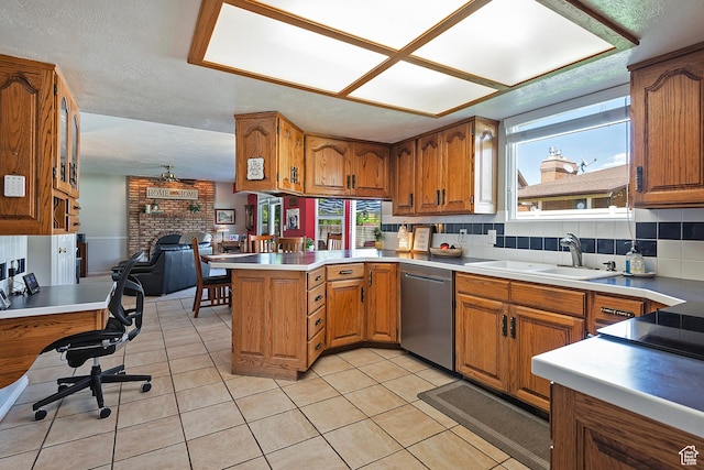 9039 S 1660 E, Sandy, UT 84093 - kitchen with dishwasher, a sink, brown cabinets, and a peninsula