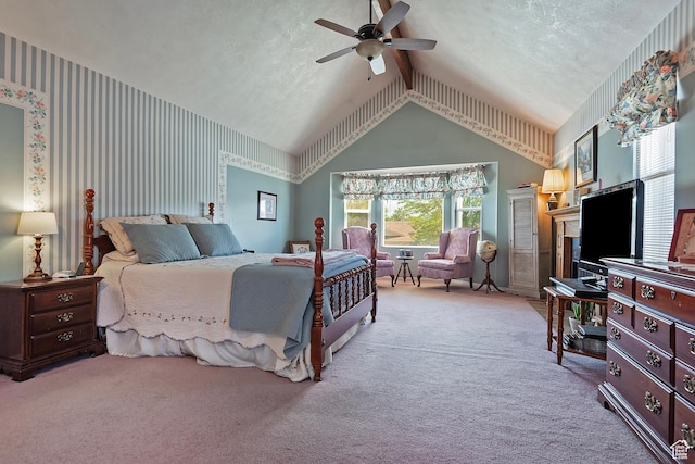 9039 S 1660 E, Sandy, UT 84093 - carpeted bedroom featuring lofted ceiling, a ceiling fan, and wallpapered walls