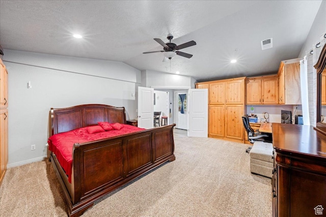 2811 E Paradise Way, St George, UT 84790 - bedroom with lofted ceiling, light carpet, recessed lighting, ceiling fan, and baseboards