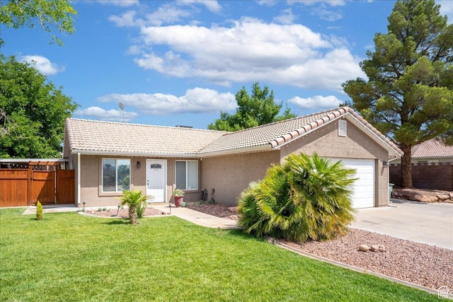 2811 E Paradise Way, St George, UT 84790 - ranch-style house featuring driveway, an attached garage, a tile roof, and stucco siding