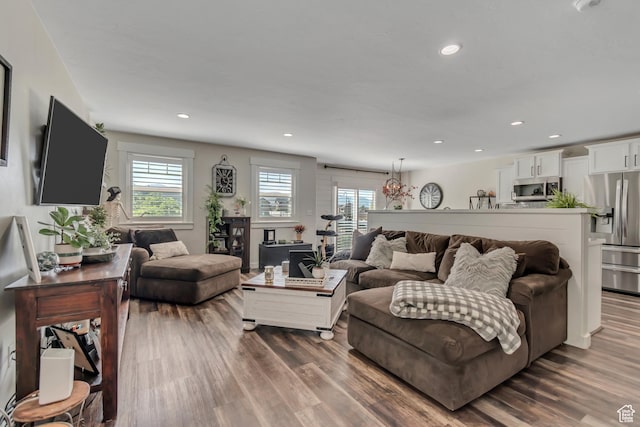 14496 S Edgemere Dr W, Herriman, UT 84096 - living area with dark wood finished floors and recessed lighting