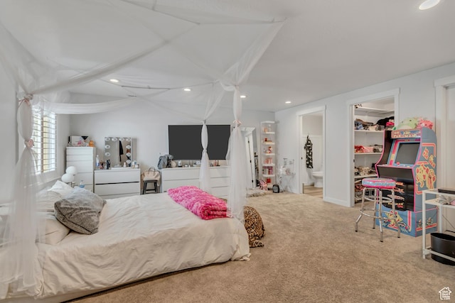 14496 S Edgemere Dr W, Herriman, UT 84096 - bedroom with recessed lighting, a spacious closet, carpet, ensuite bathroom, and a closet