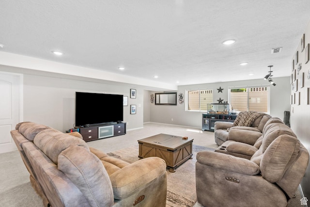 1809 E Kay Ln, South Weber, UT 84405 - living area with light colored carpet, recessed lighting, and a textured ceiling