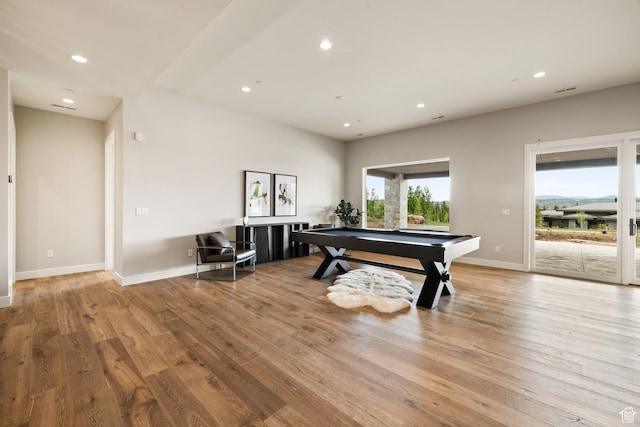 7175 Lupine Dr, Park City, UT 84098 - recreation room with billiards table, wood finished floors, recessed lighting, and baseboards