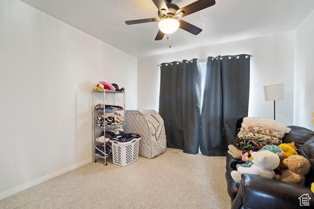 787 N 500 W, Brigham City, UT 84302 - living area featuring carpet flooring, ceiling fan, and baseboards