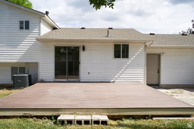 1102 E 120 S, Spanish Fork, UT 84660 - back of house with central air condition unit, a wooden deck, and a shingled roof