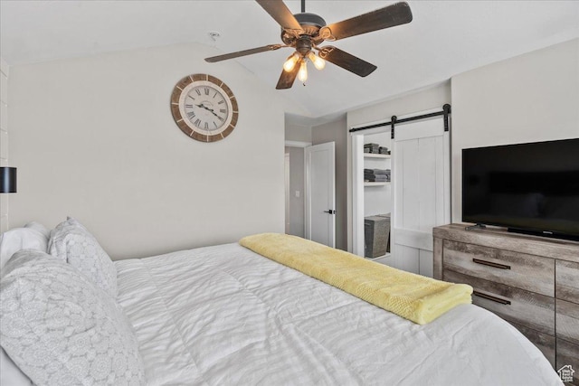 826 W 2630 N, Lehi, UT 84043 - bedroom with a barn door, a ceiling fan, and vaulted ceiling