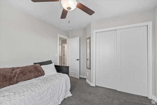 826 W 2630 N, Lehi, UT 84043 - bedroom featuring dark colored carpet, baseboards, a closet, and ceiling fan