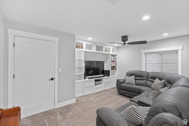 826 W 2630 N, Lehi, UT 84043 - living room featuring light carpet, ceiling fan, recessed lighting, and baseboards