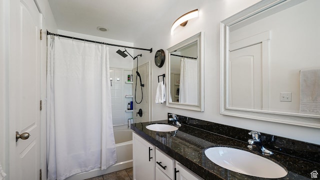 4475 S Lochnivar Ct E, Millcreek, UT 84107 - full bathroom featuring shower / bath combo with shower curtain and double vanity