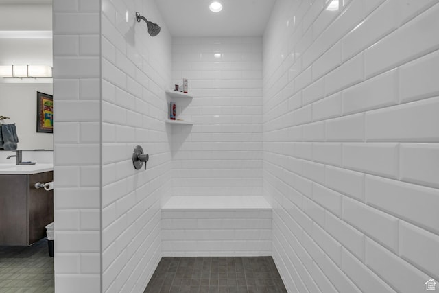 1200 W Lori Ln Unit B7, Kamas, UT 84036 - full bathroom featuring a tile shower, vanity, and recessed lighting