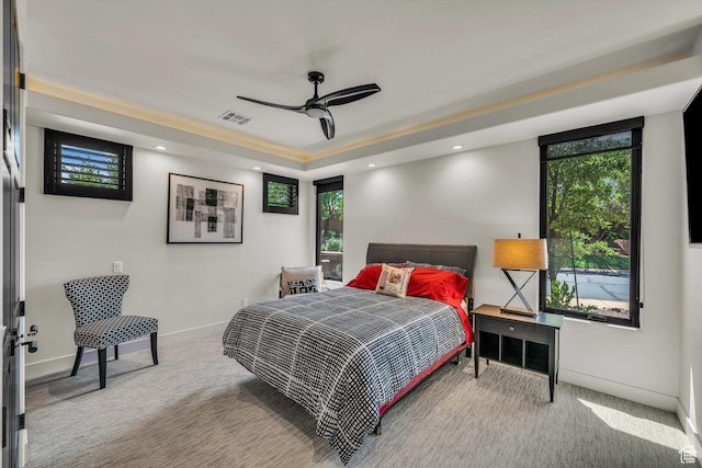 2304 N Cohonina Trl, St George, UT 84770 - carpeted bedroom featuring baseboards, a raised ceiling, and recessed lighting