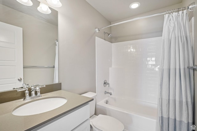 1123 W Osprey Dr, Stansbury Park, UT 84074 - full bath featuring vanity, shower / tub combo with curtain, toilet, and recessed lighting