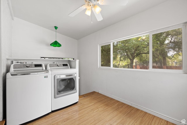 234 W 500 S, Provo, UT 84601 - laundry room featuring separate washer and dryer, light wood-style flooring, ceiling fan, and baseboards