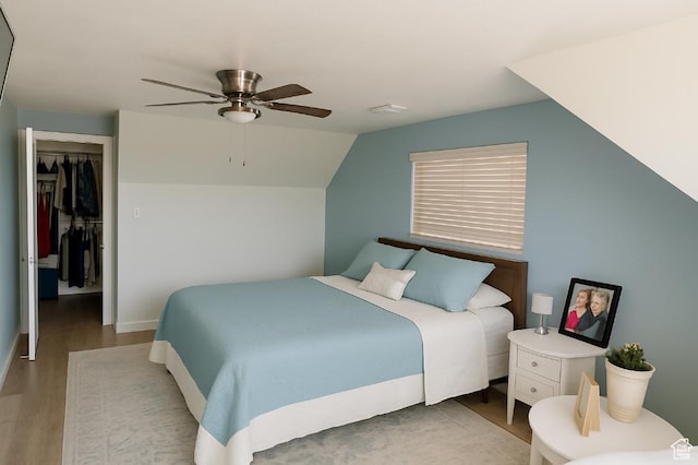 3480 S 4000th Rd W, Delta, UT 84624 - bedroom featuring wood finished floors, ceiling fan, a closet, vaulted ceiling, and baseboards