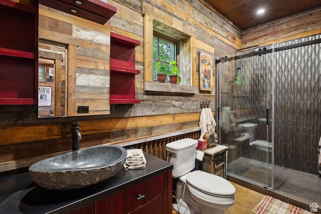 10754 Basin Canyon Rd, Park City, UT 84098 - full bath featuring toilet, wooden walls, a stall shower, and vanity