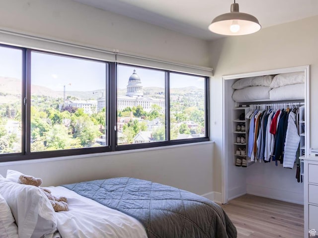 241 N Vine St Unit 1E, Salt Lake City, UT 84103 - bedroom with wood finished floors, a closet, and baseboards