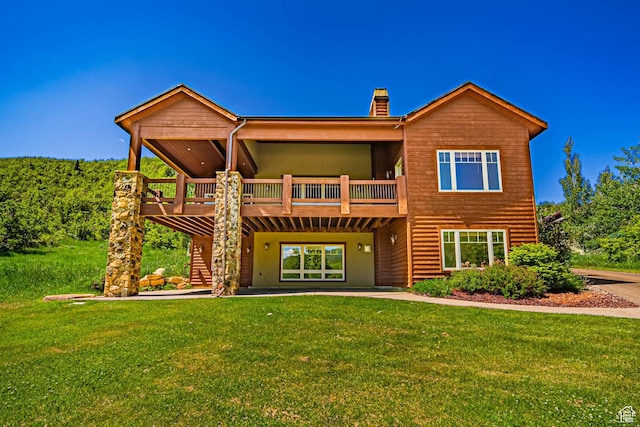 1273 W Lime Canyon Way, Midway, UT 84049 - rear view of house with a lawn, a chimney, and a deck