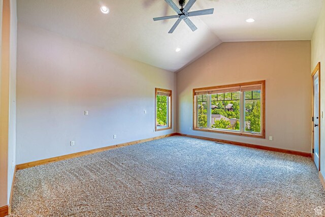 1273 W Lime Canyon Way, Midway, UT 84049 - carpeted spare room featuring baseboards, ceiling fan, lofted ceiling, and recessed lighting