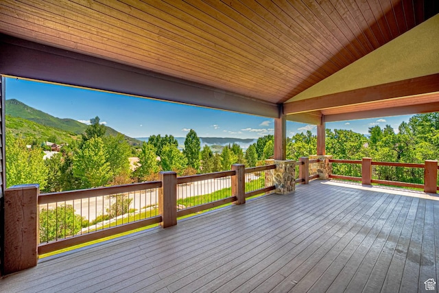 1273 W Lime Canyon Way, Midway, UT 84049 - wooden terrace with view of wooded area and a mountain view