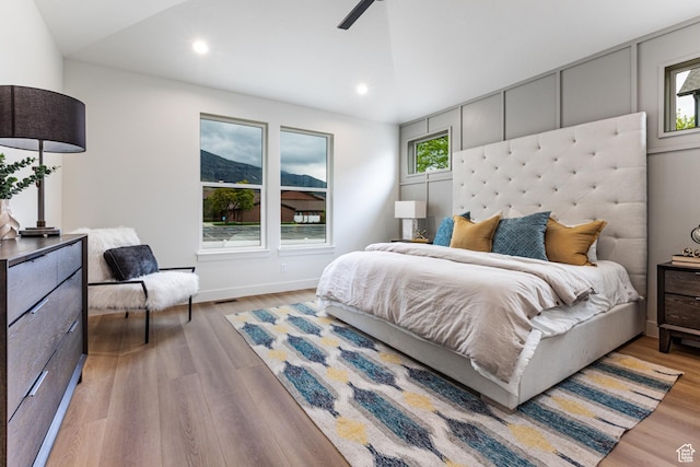1792 N Siena Cir Unit 13, Pleasant Grove, UT 84062 - bedroom featuring wood finished floors, recessed lighting, ceiling fan, and baseboards