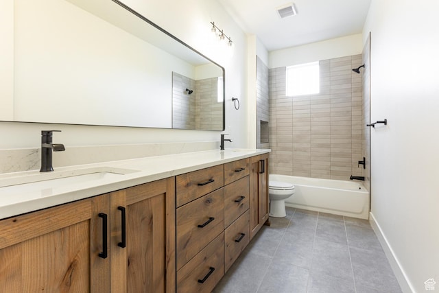 1792 N Siena Cir Unit 13, Pleasant Grove, UT 84062 - full bathroom with double vanity, toilet, tile patterned floors, shower / bath combination, and baseboards