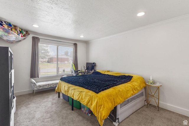 66 W Lester Ave Unit K27, Murray, UT 84107 - bedroom with carpet, crown molding, baseboards, a textured ceiling, and recessed lighting