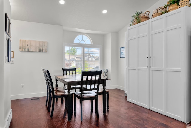 1677 N 2640 W, Lehi, UT 84043 - dining area with dark wood-style floors, baseboards, recessed lighting, and vaulted ceiling