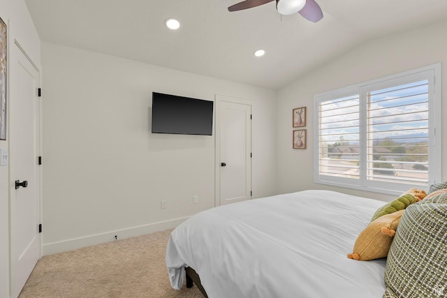 1677 N 2640 W, Lehi, UT 84043 - bedroom featuring carpet flooring, baseboards, recessed lighting, lofted ceiling, and a ceiling fan
