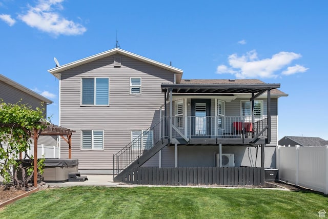 1677 N 2640 W, Lehi, UT 84043 - rear view of house featuring a hot tub, stairs, a pergola, a patio area, and cooling unit