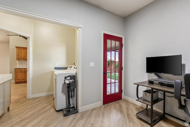 114 E Canterwood Dr, Washington, UT 84780 - office space featuring light wood-type flooring, baseboards, and independent washer and dryer