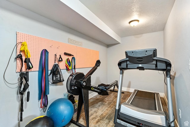 580 N Cherry Ridge Ln, Richmond, UT 84333 - exercise room with wood finished floors, baseboards, and a textured ceiling
