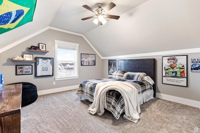 580 N Cherry Ridge Ln, Richmond, UT 84333 - carpeted bedroom with vaulted ceiling, baseboards, and a ceiling fan
