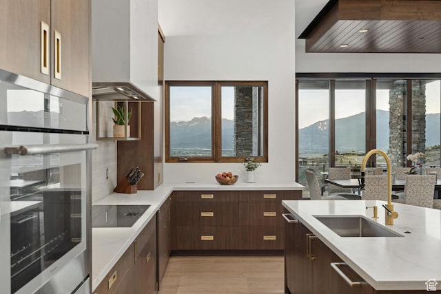 1703 N Chimney Rock Rd Unit 532, Heber City, UT 84032 - kitchen featuring a sink, black electric cooktop, light wood finished floors, modern cabinets, and light countertops