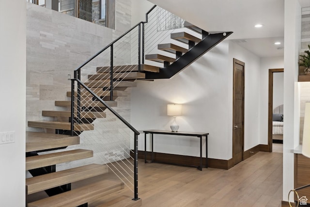 1703 N Chimney Rock Rd Unit 532, Heber City, UT 84032 - stairs with wood finished floors, baseboards, and recessed lighting