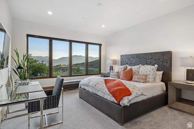 1703 N Chimney Rock Rd Unit 532, Heber City, UT 84032 - bedroom featuring a mountain view, multiple windows, carpet, and recessed lighting