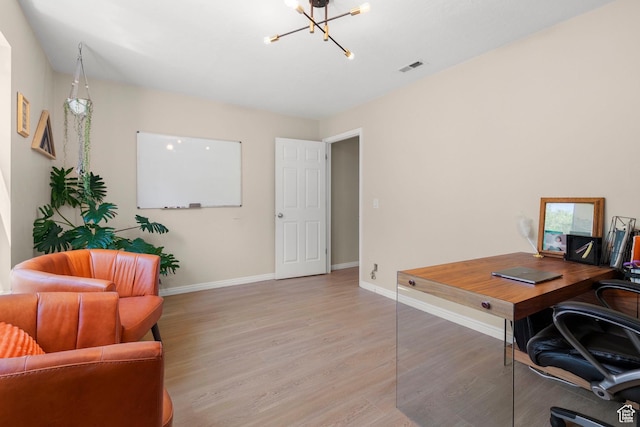 2692 S Grand Oak Cir E, Bountiful, UT 84010 - office with a chandelier, light wood-type flooring, and baseboards