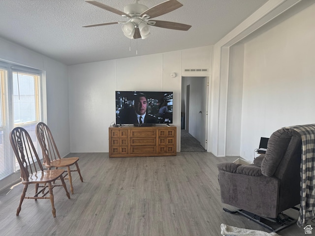 6153 E 2000 N, Roosevelt, UT 84066 - sitting room featuring light wood finished floors, a textured ceiling, and a ceiling fan