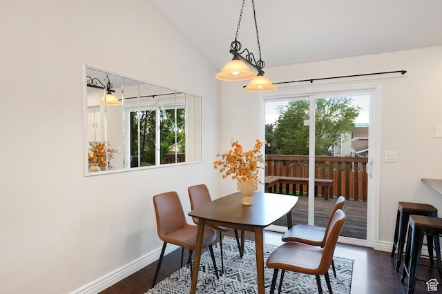1022 E Lafayette St S, Sandy, UT 84094 - dining room featuring dark wood-style flooring, baseboards, and lofted ceiling