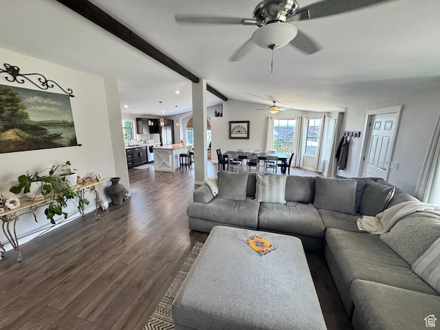 527 S Moenkopi Dr, Leeds, UT 84746 - living room with dark wood finished floors, a ceiling fan, and recessed lighting