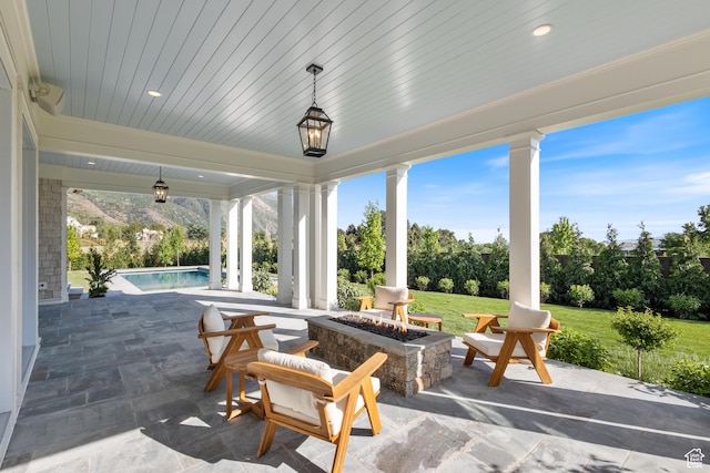 1449 Annie Cir N, Alpine, UT 84004 - view of patio with an outdoor fire pit and an outdoor pool