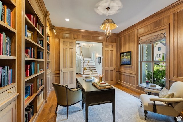 1449 Annie Cir N, Alpine, UT 84004 - office space featuring crown molding, light wood-style flooring, and wooden walls