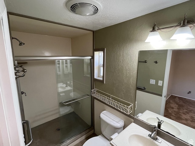 552 W 1200 N, Lehi, UT 84043 - full bath with a textured wall, a stall shower, toilet, a textured ceiling, and vanity