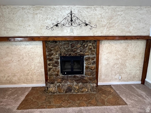 552 W 1200 N, Lehi, UT 84043 - detailed view of carpet flooring, baseboards, and a stone fireplace