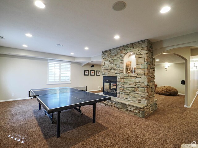 12687 S Verona Creek Way W, Riverton, UT 84065 - game room featuring carpet, baseboards, arched walkways, and recessed lighting