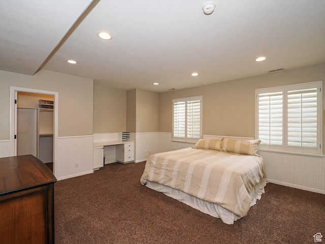12687 S Verona Creek Way W, Riverton, UT 84065 - bedroom with wainscoting, dark colored carpet, recessed lighting, and a desk