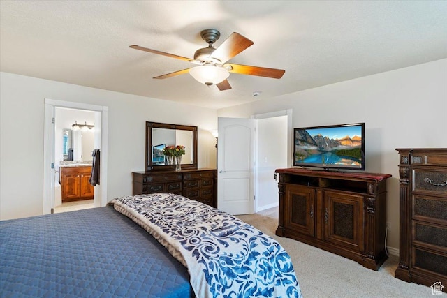5264 S 6150 W, Hooper, UT 84315 - bedroom with light colored carpet, a ceiling fan, and ensuite bath