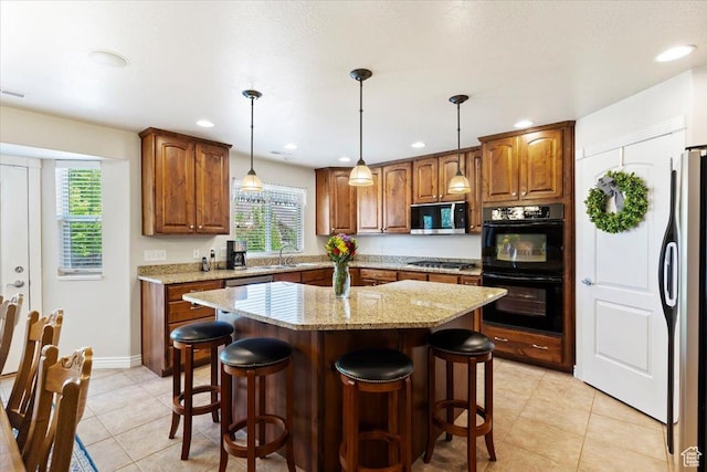5264 S 6150 W, Hooper, UT 84315 - kitchen featuring appliances with stainless steel finishes, a sink, light tile patterned flooring, light stone countertops, and brown cabinetry