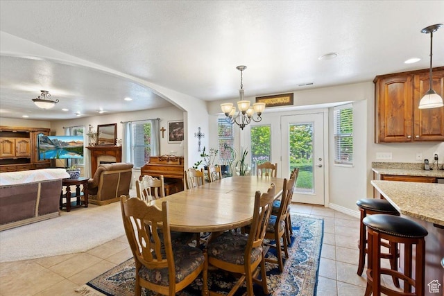 5264 S 6150 W, Hooper, UT 84315 - dining area with light tile patterned flooring, a chandelier, recessed lighting, and baseboards