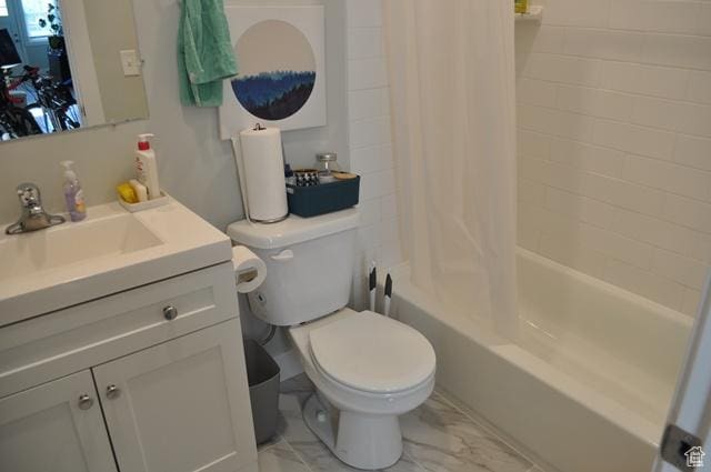 331 E Hampton Ave S, Salt Lake City, UT 84111 - full bathroom with toilet, vanity, marble finish flooring, and shower / bath combo with shower curtain